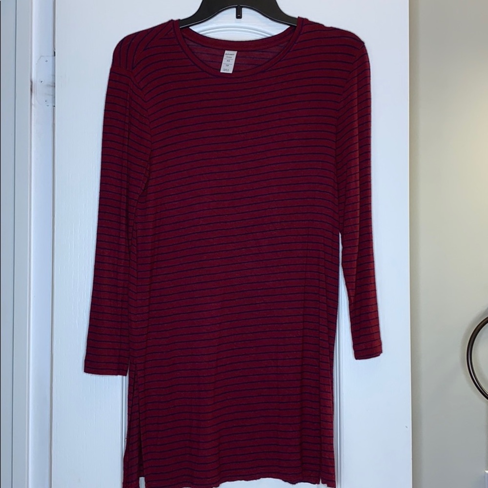 Blue and maroon striped top